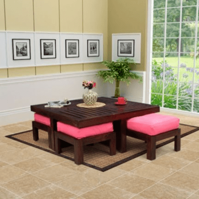 Smart Home Coffee Table With Four Stools Wenge And Pink Smart Home Coffee Table With Four Stools Wenge And Pink