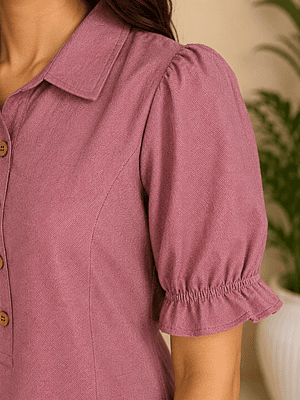 Burgundy Rose Cotton Denim Co-Ord Set (Top & Pant) Burgundy Rose Cotton Denim Co-Ord Set (Top & Pant)