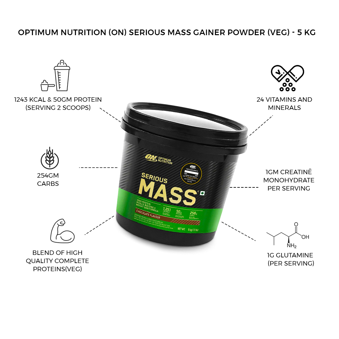 OPTIMUM NUTRITION (ON) Serious Mass Gainer powder (Veg) - Pack of 5 kg (Chocolate)