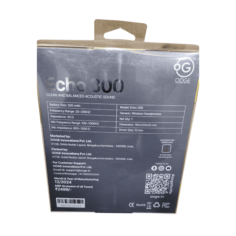 OOGE Echo 300 Wireless Bluetooth Headphones – Stereo Sound | Comfortable Fit | Music & Calls