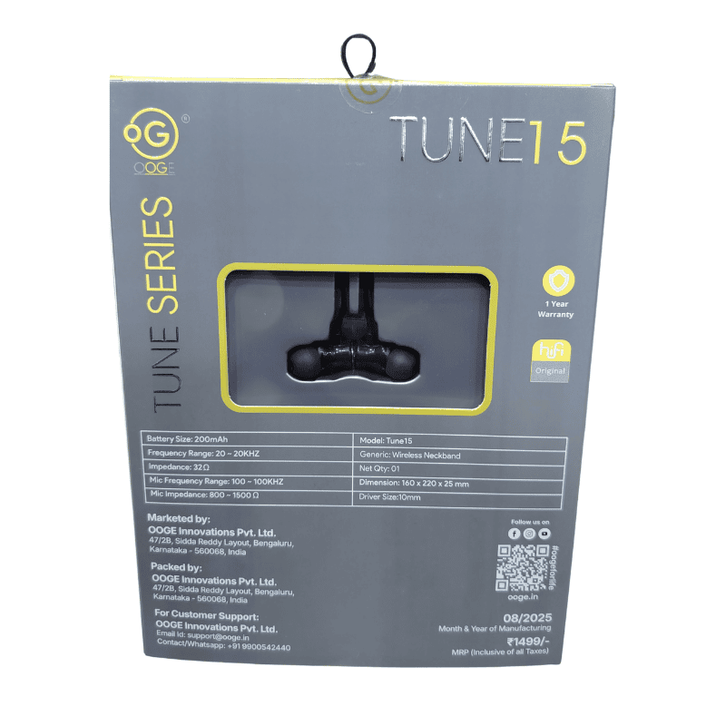 OOGE Tune 15 Wireless Neckband – Bluetooth | Deep Bass | In-Line Controls | Music & Calls