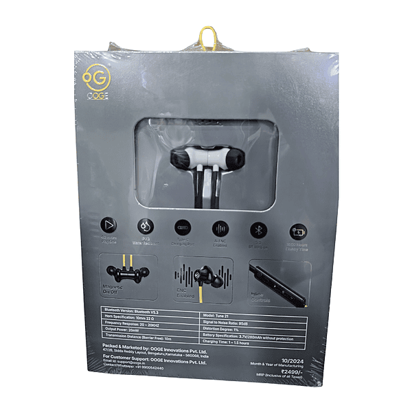 OOGE Tune 21 Wireless Neckband – Bluetooth | Deep Bass | In-Line Controls | Music & Calls