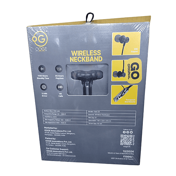 OOGE Tune 23 Wireless Neckband – Bluetooth | Deep Bass | In-Line Controls | Music & Calls