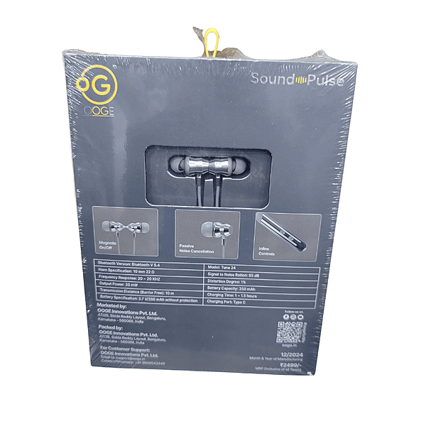 OOGE Tune 24 Wireless Neckband Earphone – Bluetooth | Deep Bass | In-Line Controls | Music & Calls