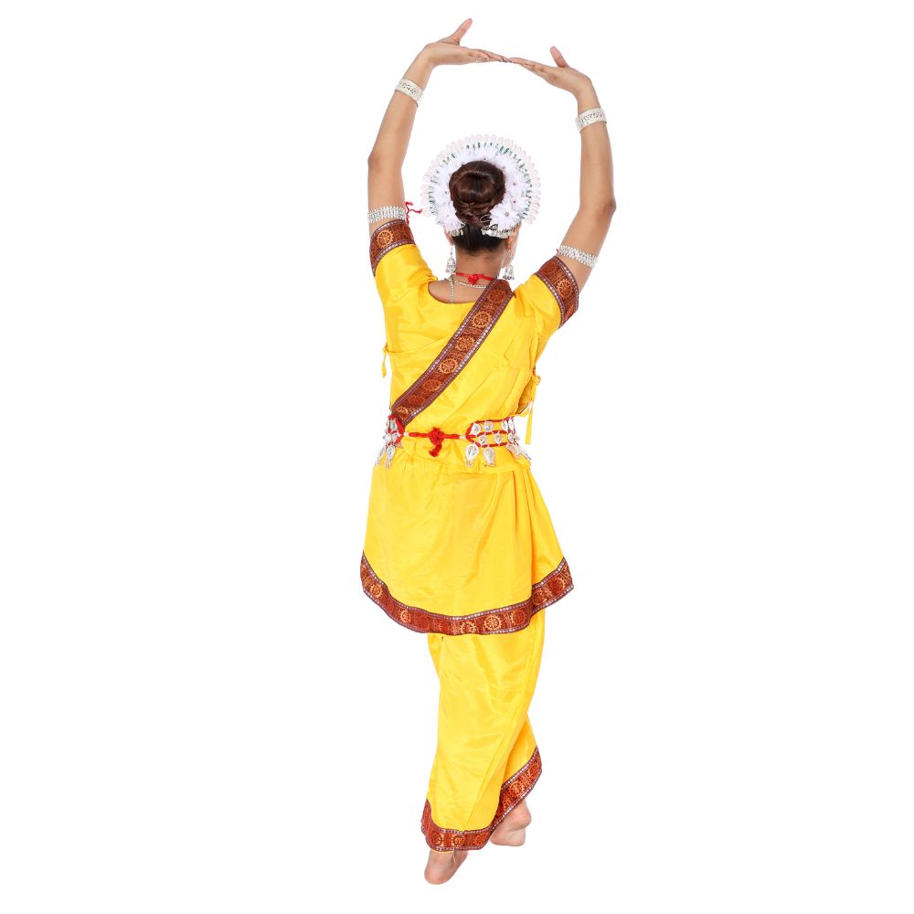 Odissi Dance Dress Yellow with Maroon Border Odissi Dance Dress Yellow with Maroon Border