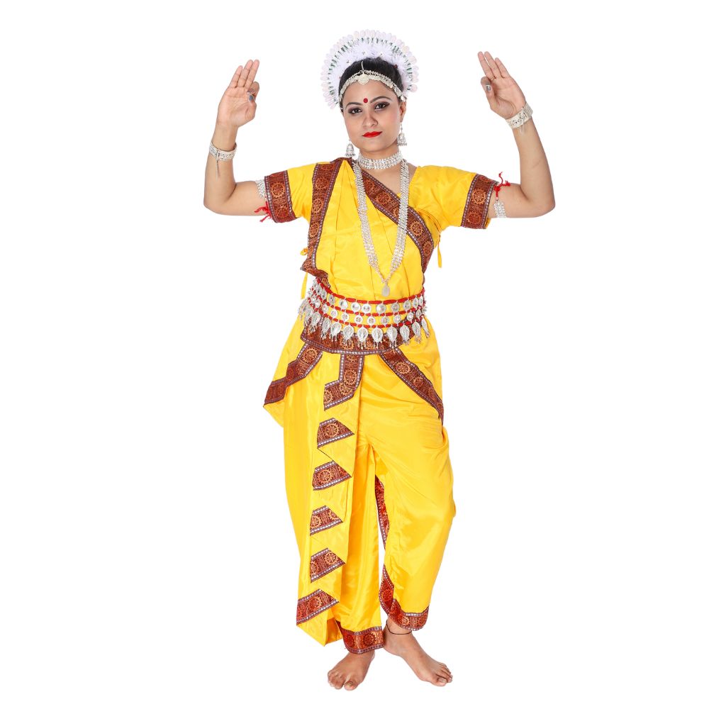 Odissi Dance Dress Yellow with Maroon Border