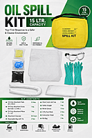 Oil Spill Response Kit | 15 Litre Capacity | Oil-Only Absorbents with PPE & Disposal Accessories