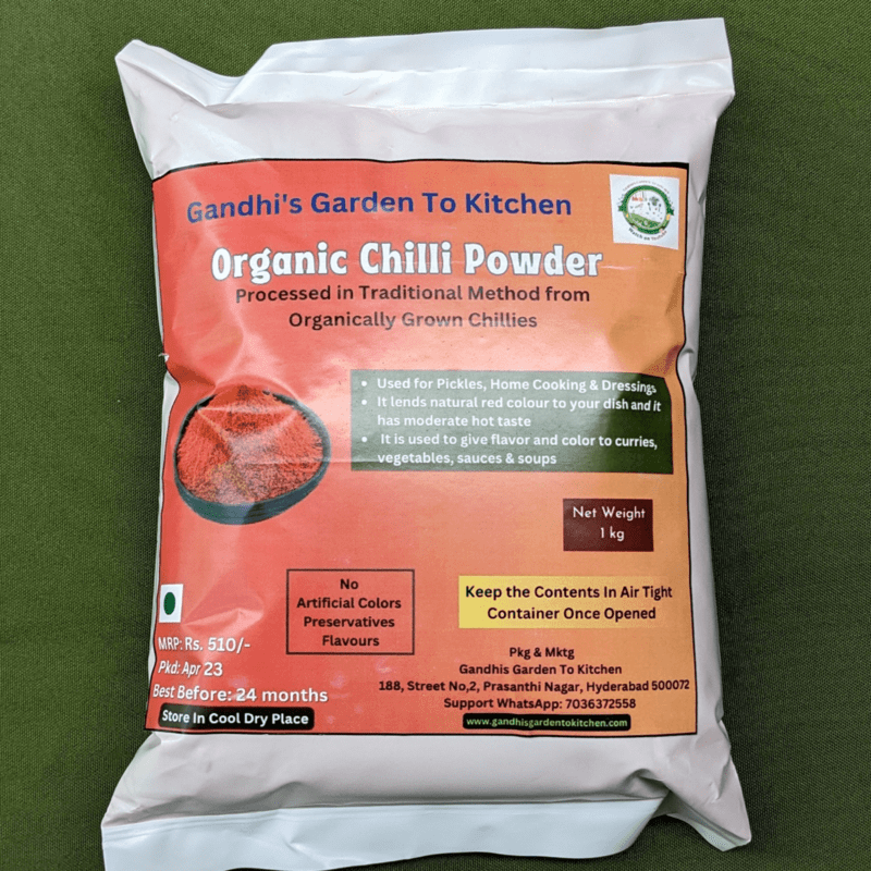Organic chilli powder processed from Organically grown chillies 1kg