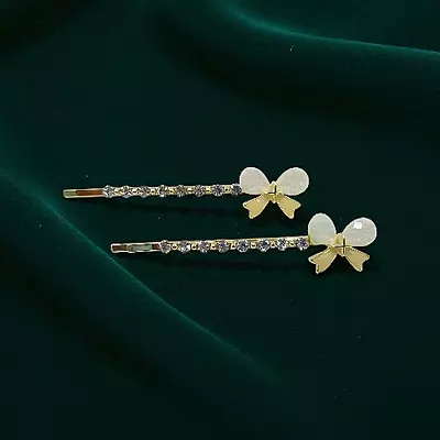 Elegant Golden Opal White Ribbon Hair Clips for Women