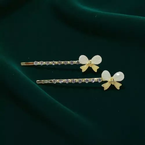 Elegant Golden Opal White Ribbon Hair Clips for Women