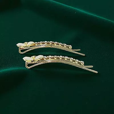 Elegant Golden Opal White Ribbon Hair Clips for Women