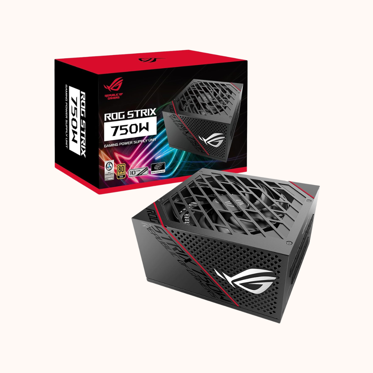 Open Box ASUS ROG Strix 750 Fully Modular 80 Plus Gold 750W ATX Power Supply with 0dB Axial Tech Fan and 10 Year Warranty (ROG-STRIX-750G)