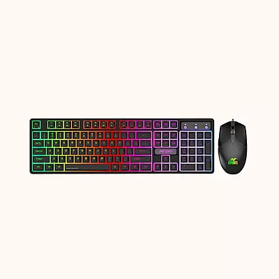 Open Box Ant Esports Gaming Keyboard & Mouse Combo, Wired Backlit Rainbow LED Keyboard & 3200 DPI Gaming Mouse, KM1600 - Black