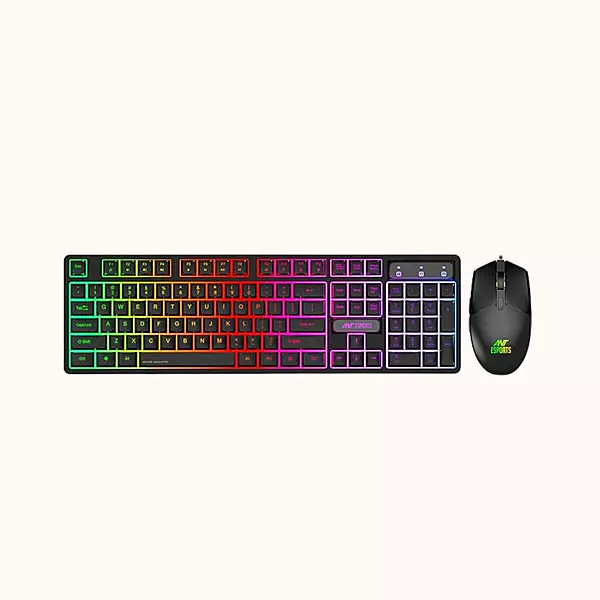 Open Box Ant Esports Gaming Keyboard & Mouse Combo, Wired Backlit Rainbow LED Keyboard & 3200 DPI Gaming Mouse, KM1600 - Black