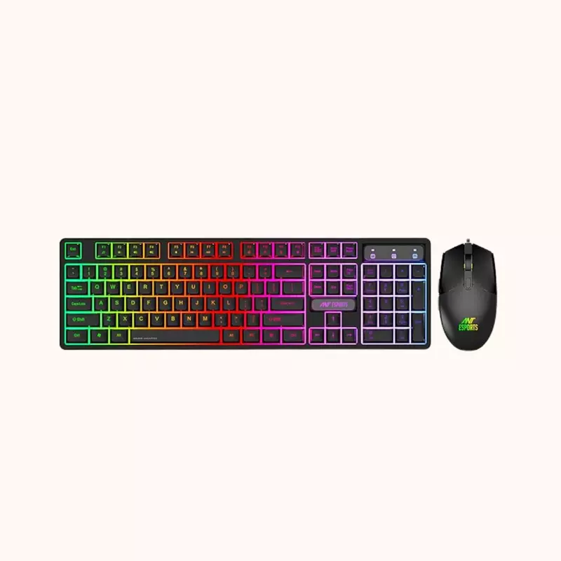 Open Box Ant Esports Gaming Keyboard & Mouse Combo, Wired Backlit Rainbow LED Keyboard & 3200 DPI Gaming Mouse, KM1600 - Black