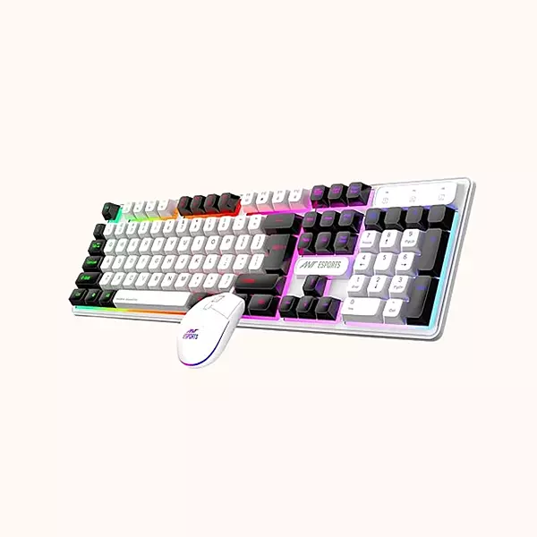 Open Box Ant Esports  LED Keyboard & mouse ,104 Keys Rainbow Backlit Keyboard 7 Color RGB, KM1610 (White))