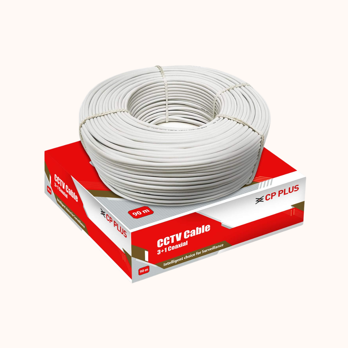 Open Box CP PLUS 3+1 Coaxial Pure Copper CCTV Camera Cable (90 Meter) (White Color)