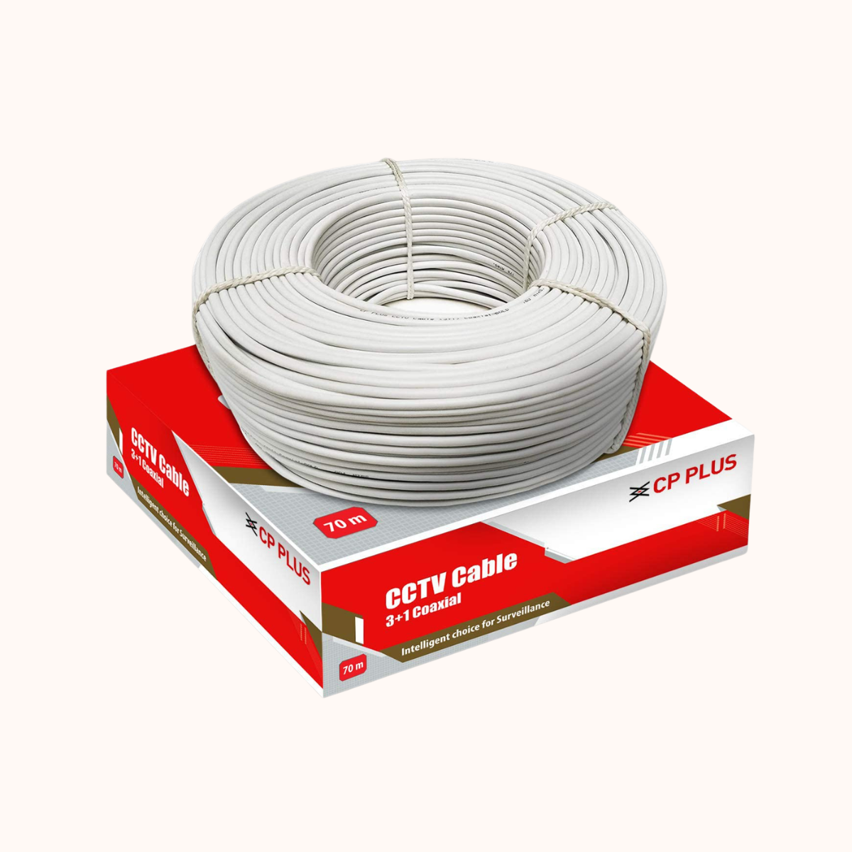 Open Box CP PLUS 3+1 Coaxial Pure Copper CCTV Camera Standard Cable for Security and Surveillance | Solid Annealed Bare Copper Conductor | Video, Power and Audio Communication White - CP-ECC-70R