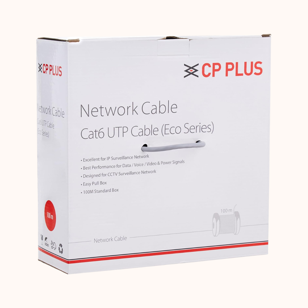 Open Box CP PLUS Cat 6 Ethernet 100 meter Cable with high speed connectivity | Universal compatibility | Secure and Stable Connection | 24 AWG 4 Pair UTP Cable (CP-EUT-6TSRH-100)