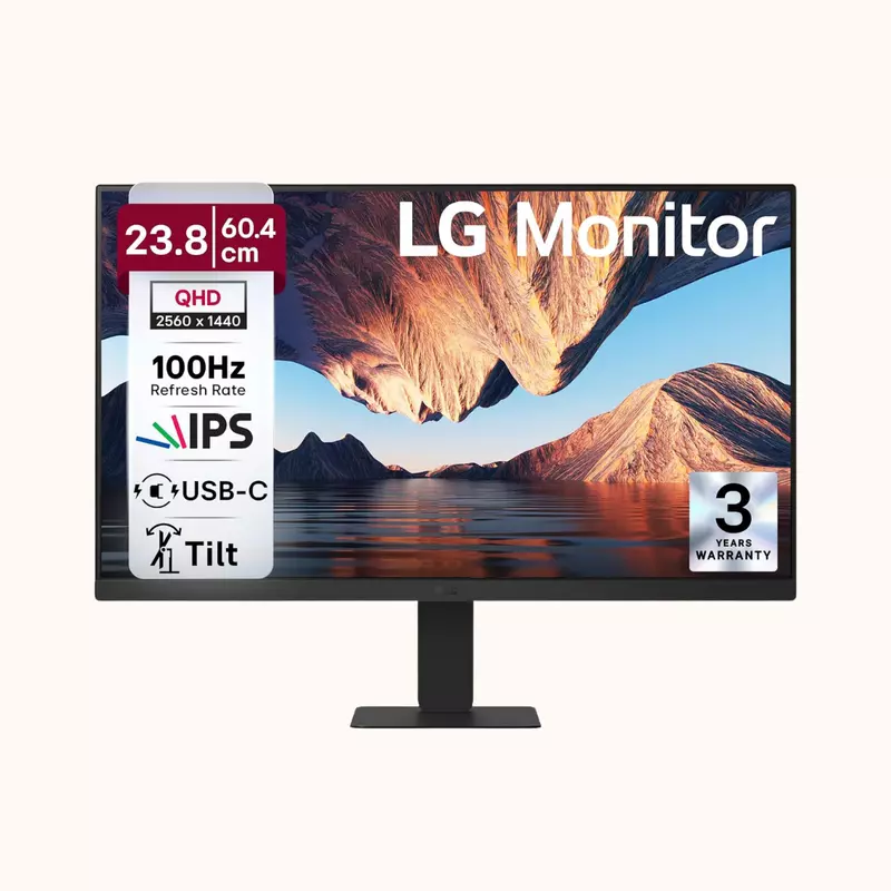 Open Box LG (2560x1440) IPS PC Monitor with 100Hz, 5ms (GtG) HDR10, Flicker Safe, Reader Mode, HDMI, USB-C, Anti-Glare, 3-Side Virtually Borderless Design, sRGB 99% (Black) 24U631A