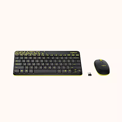 Open Box Logitech MK240 Wireless Keyboard and Mouse Combo-Black and Chartreuse Yellow