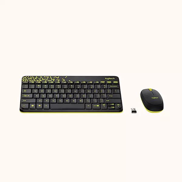 Open Box Logitech MK240 Wireless Keyboard and Mouse Combo-Black and Chartreuse Yellow