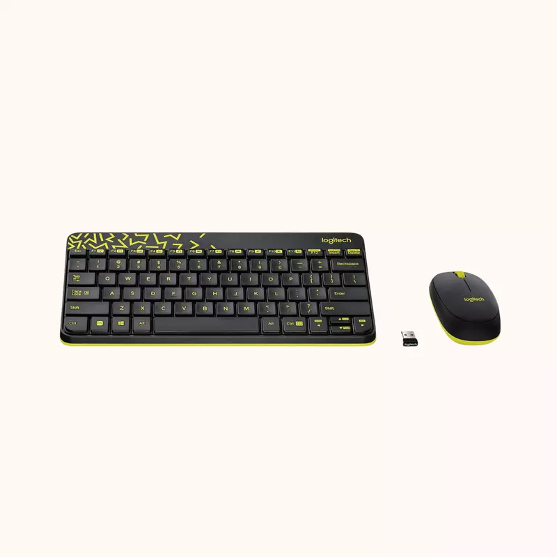 Open Box Logitech MK240 Wireless Keyboard and Mouse Combo-Black and Chartreuse Yellow