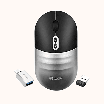 Open Box Zoook Jaguar / Rechargeable / 3 Adj. DPI / AutoShut / with Type C Converter Wireless Optical Mouse