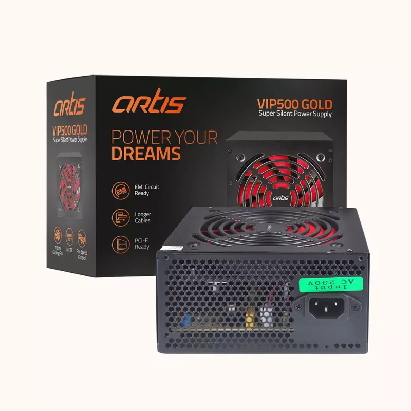Open Box artis 500 Watts  Super Silent Power Supply  (PSU-VIP500 GOLD)