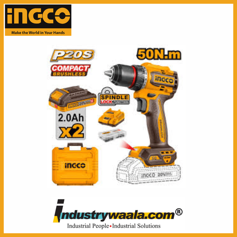 INGCO CDLI205062 Compact Brushless Cordless Drill – 20V – 50Nm