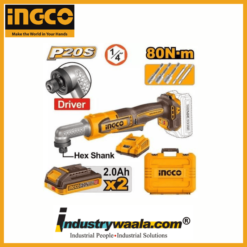 INGCO CAIRLI208 Cordless Angle Impact Driver – 20V, 80Nm