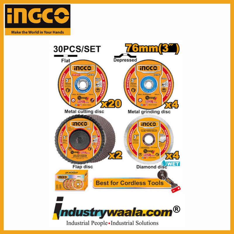 INGCO MCD07630 Cutting and Grinding Disc Set – 30 Pcs – 76mm