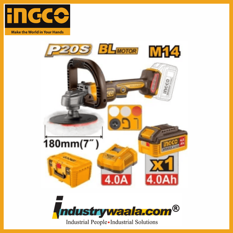 INGCO APLI20188 Cordless Polisher – 20V Brushless – 180mm