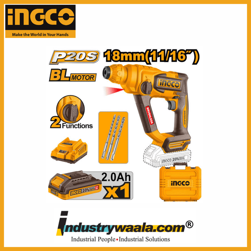 INGCO CRHLI201881 Cordless Rotary Hammer – 20V – 18mm SDS Plus
