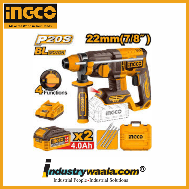 INGCO CRHLI212282 Cordless Rotary Hammer – 20V Brushless SDS Plus