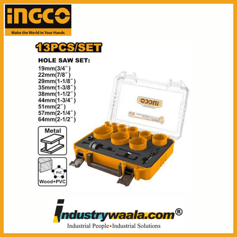 INGCO AKH0132 13 Pcs Bi-Metal Hole Saw Set HSS M3 with Case