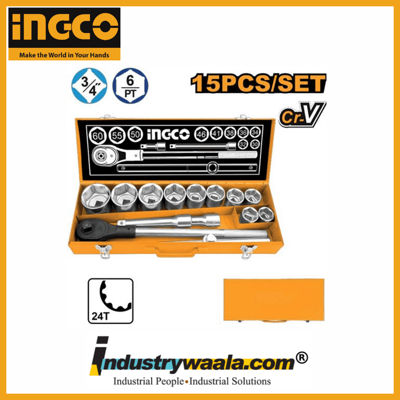 Ingco HKTS034151 15 Pcs 3/4" Socket Set