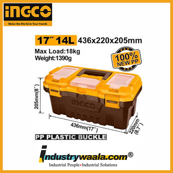 INGCO PBX1701 17 Inch Plastic Tool Box | Portable Tool Storage Case