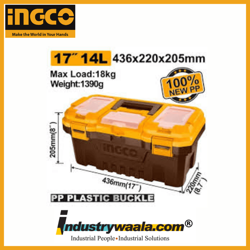 INGCO PBX1701 17 Inch Plastic Tool Box | Portable Tool Storage Case