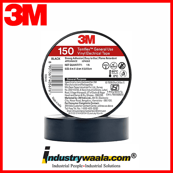 3M Black 150 Temflex General Use Vinyl Electrical Tape (Pack Of 30 Pcs)