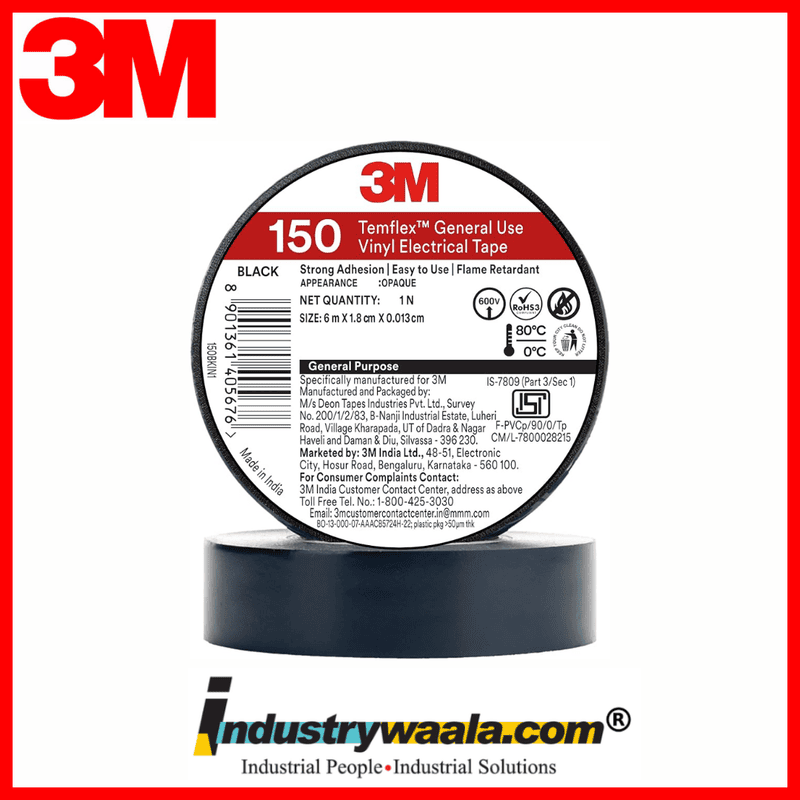 3M Black 150 Temflex General Use Vinyl Electrical Tape (Pack Of 30 Pcs)
