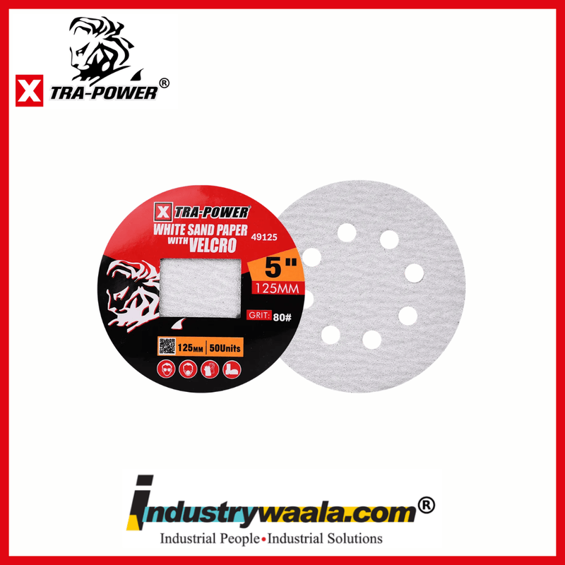 Xtra-Power Sand Paper With Velcro 125mm #80 Pack of 50