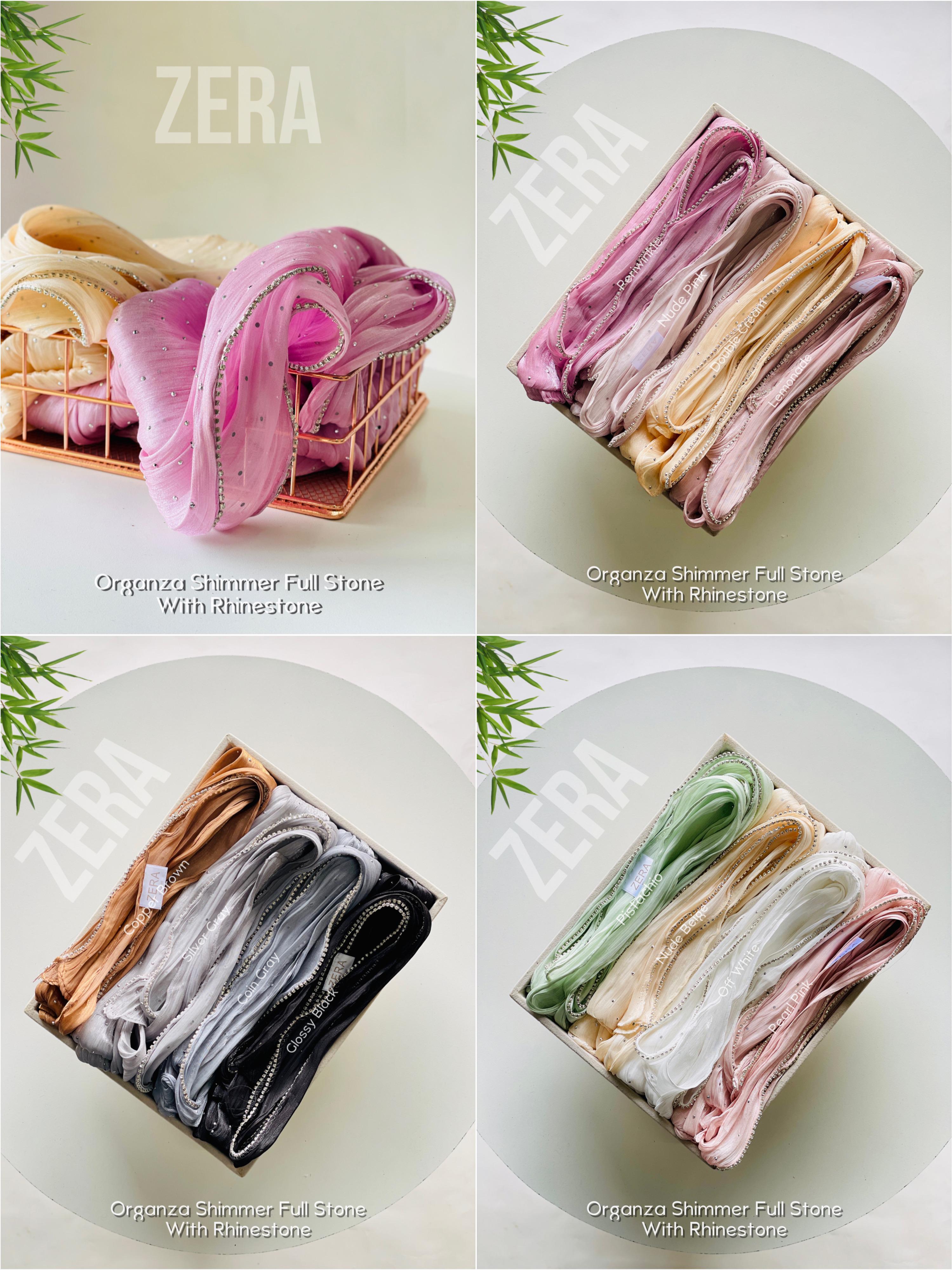 Zera Premium Organza Shimmer Hijab with Rhinestone Border