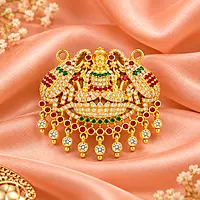 Impon Temple Pendant for Women | Gold Finish Lakshmi Design Pendant with Ruby & Green Stone Detailing