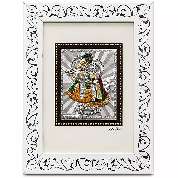 999 Silver Radha Krishna Photo Frame – 8 × 12 Inch