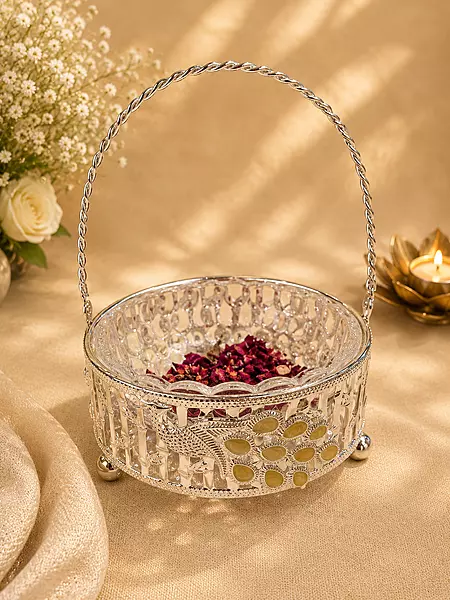 Peach Peacock Feather Basket