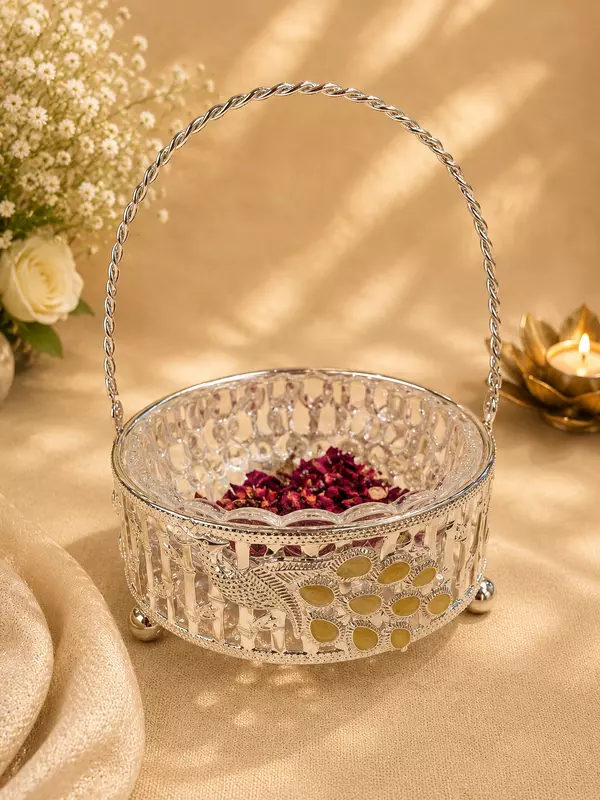 Peach Peacock Feather Basket