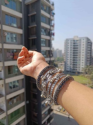 Oxidised Silver Plated Bangles Set of 6 - 1