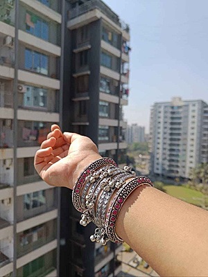Oxidised Silver Plated Bangles Set of 6 - 2