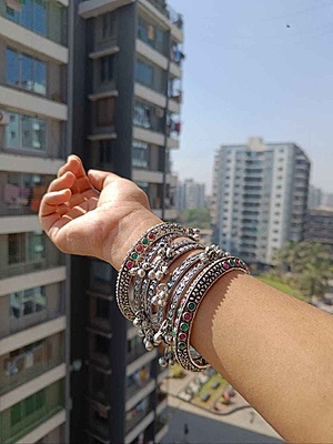 Oxidised Silver Plated Bangles Set of 6 - 3
